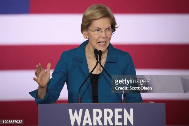 Democratic presidential candidate Sen. Elizabeth Warren speaks at her primary night event on February 11, 2020 in Manchester, New Hampshire. New...
