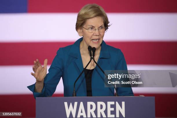 Democratic presidential candidate Sen. Elizabeth Warren speaks at her primary night event on February 11, 2020 in Manchester, New Hampshire. New...