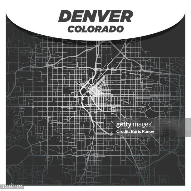 elegant silver map of downtown denver colorado city center on dark gray background - downtown stock illustrations