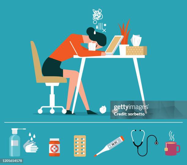 cold flu - woman anxiety stock illustrations
