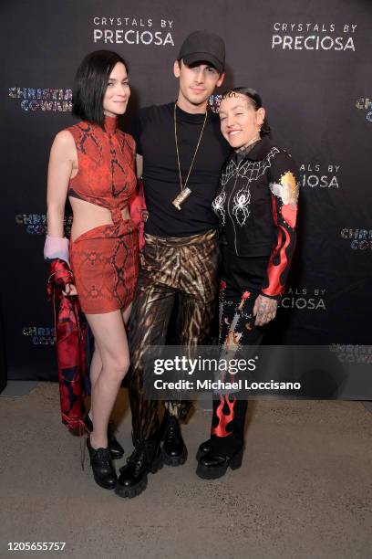 Leigh Lezark, Christian Cowan and Brooke Candy pose backstage for the Christian Cowan fashion show during February 2020 - New York Fashion Week: The...