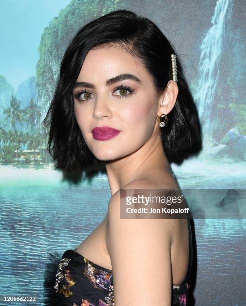 Lucy Hale attends the premiere of Columbia Pictures' "Blumhouse's Fantasy Island" at AMC Century City 15 on February 11, 2020 in Century City,...