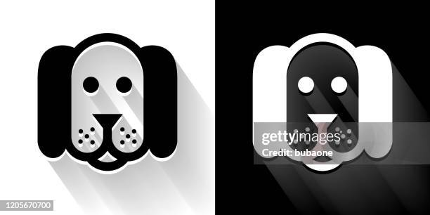 dog black and white icon with long shadow - multiple pets stock illustrations