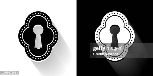 keyhole black and white icon with long shadow - keyhole stock illustrations