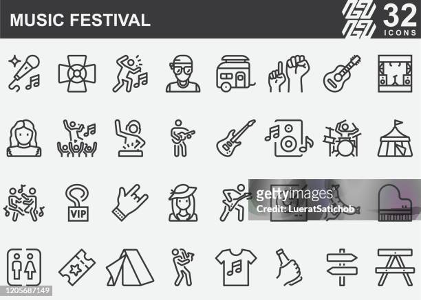 music festival line icons - country music festival stock illustrations