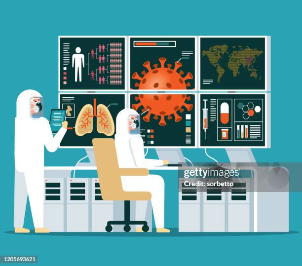 laboratory - analyzing - coronavirus - protective face mask doctor patient stock illustrations