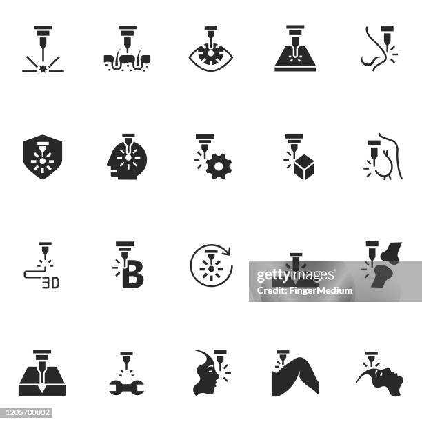 vector set of laser icons - laser engraving stock illustrations