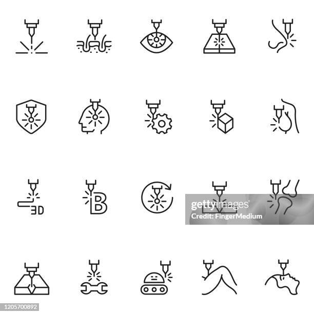 laser line icon set - laser engraving stock illustrations