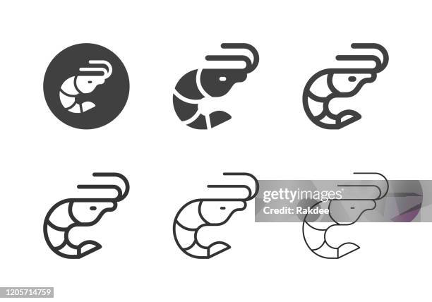 prawn icons - multi series - shrimp seafood stock illustrations