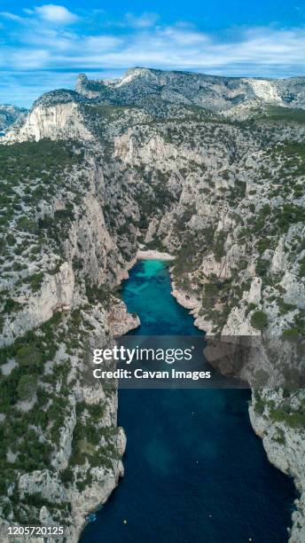 aerial shot from in provence france. bay and pristine fjord - calanques stock pictures, royalty-free photos & images