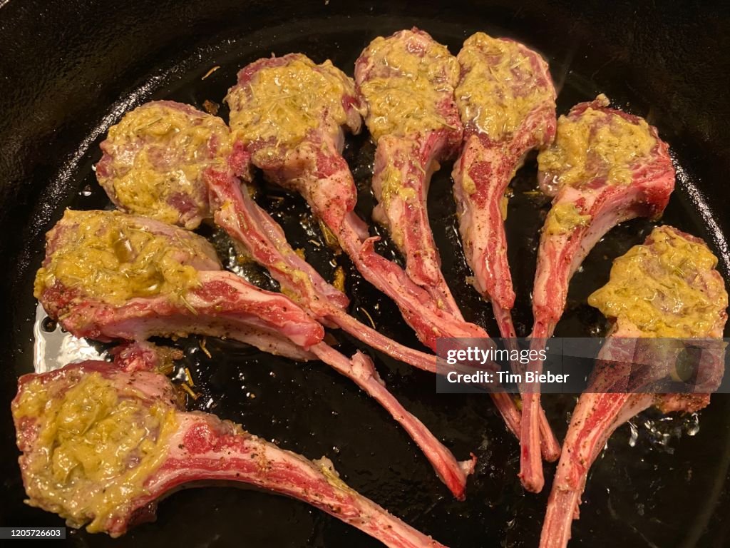 Uncooked Lamb Chops With Dijon Marinade Sauce High-Res Stock Photo