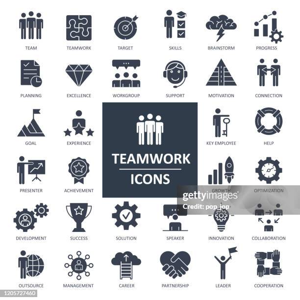 teamwork icons - solid bold vector - leadership logo stock illustrations