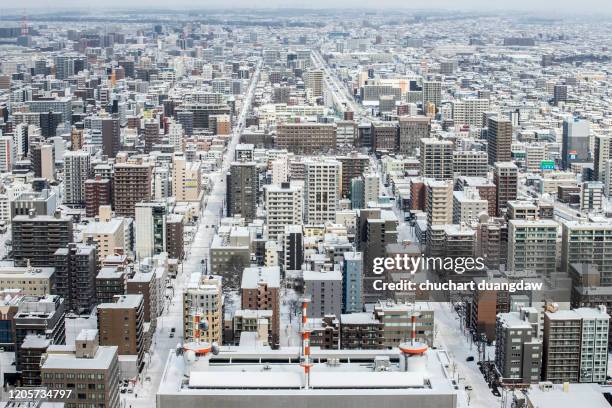 landscape beautiful top view, landmark of sapporo in the winter, hokkaido, japan - 札幌市 ストックフォトと画像