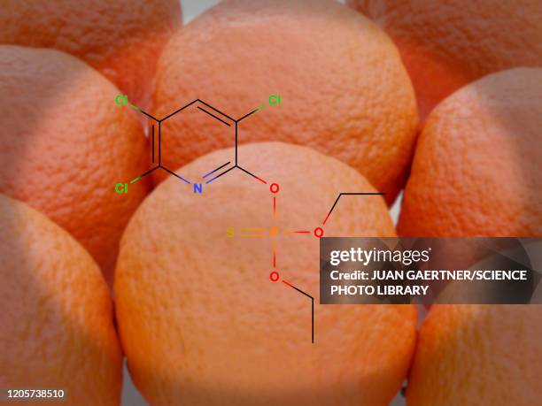 chlorpyrifos insecticide molecule, illustration - crop sprayer stock illustrations