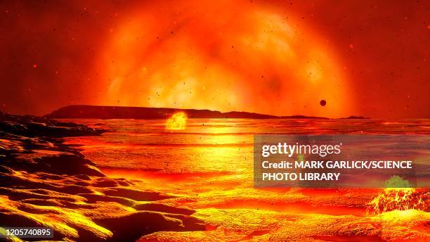 red giant sun, illustration - prähistorisches zeitalter stock-grafiken, -clipart, -cartoons und -symbole