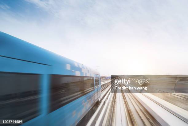 long exposure of railroad tracks in tunnel - stock photo - high speed train stock-fotos und bilder