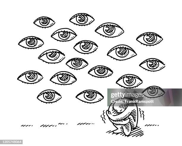 illustrazioni stock, clip art, cartoni animati e icone di tendenza di huddled human figure anxiety concept drawing - stalker person