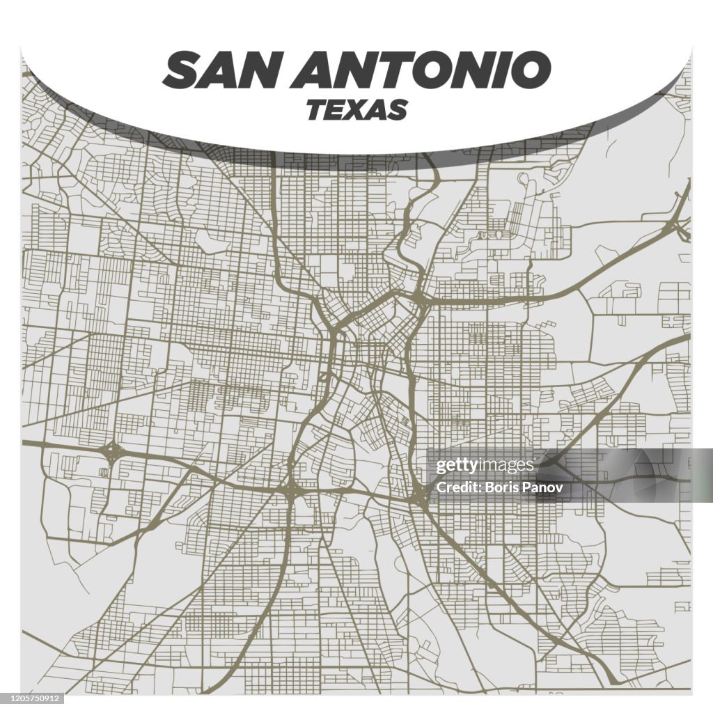 Flat White and Beige City Street Map of San Antonio Texas on Modern 51³Ô¹ÏÍø Background