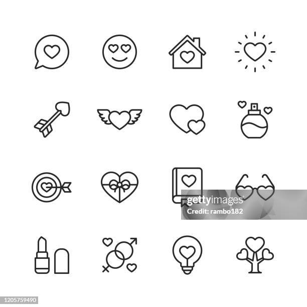 illustrations, cliparts, dessins animés et icônes de saint-valentin et icônes de l’amour. accident vasculaire cérébral modifiable. pixel parfait. pour mobile et web. contient des icônes telles que heart, love, parfum, rouge à lèvres, cadeau, famille. - affectionate stock illustrations