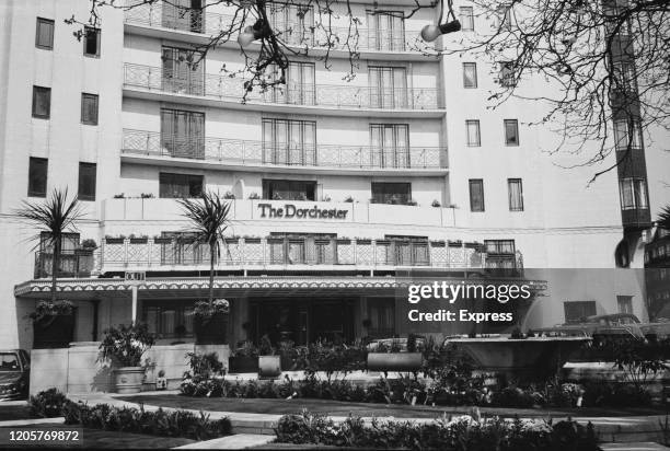 Entrance of The Dorchester, a five-star luxury hotel on Park Lane and Deanery Street, to the east of Hyde Park, in Mayfair, London, England, 20th...