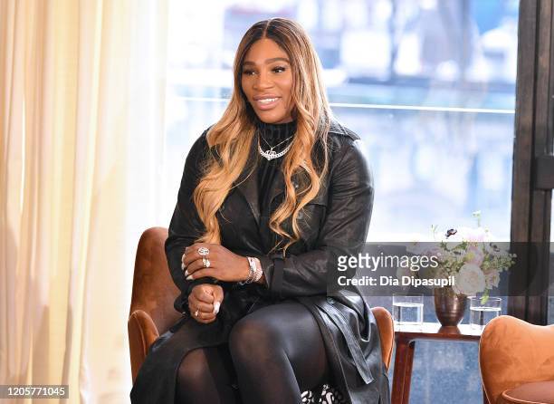 Designer Serena Williams speaks at the S By Serena Presentation during New York Fashion Week: The Shows at Spring Place on February 12, 2020 in New...