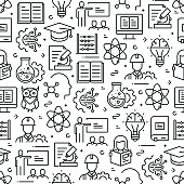 STEM Education Concept Seamless Pattern and Background with Line Icons