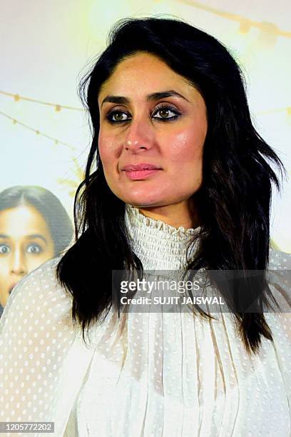 In this picture taken on March 7 Bollywood actress Kareena Kapoor Khan poses for pictures during the screening of Hindi drama web-series 'Mentalhood'...