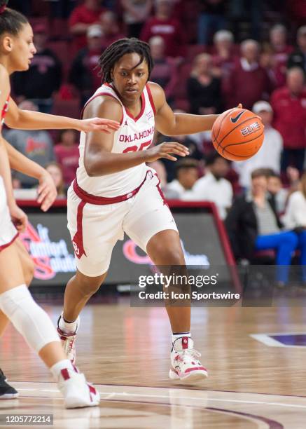 Oklahoma Madi Williams making her move towards tree basket versus Texas Tech on March 7 at the Lloyd Noble Center in Norman, Oklahoma.