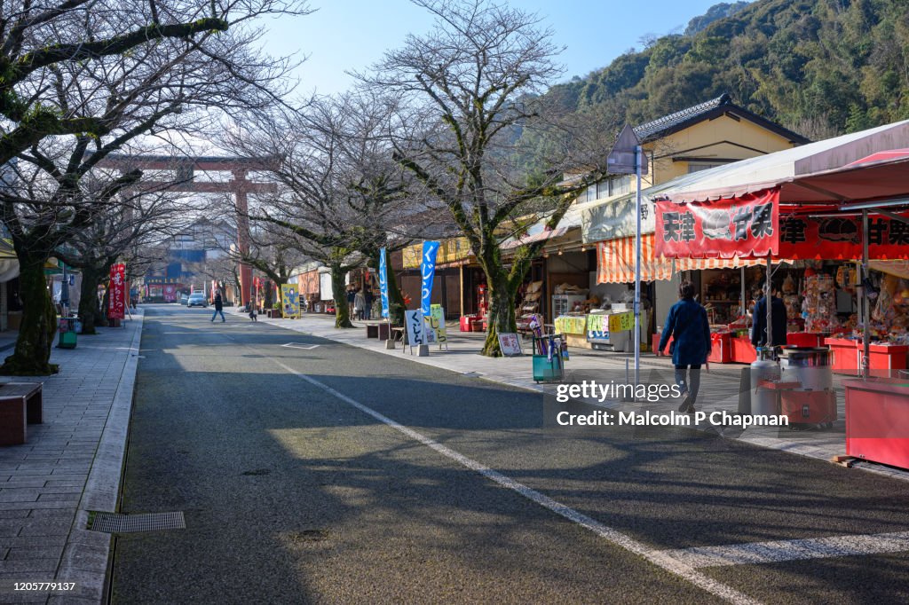 Large Torii gate in Furueda at the approach to Yutoku Inari Shinto Shrine, Kashima, Saga, Kyushu, Japan