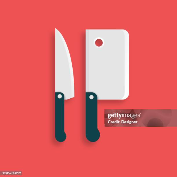 knife and chopping knife flat icon. flat vector illustration symbol design element - kitchen bench stock illustrations