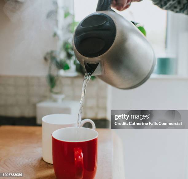 pouring boiling water - bollito foto e immagini stock