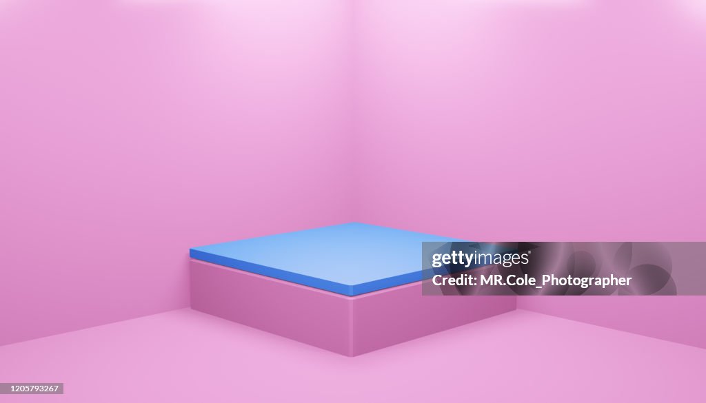 3D rendering pink and Blue cube shape stage or podium for advertisement,pink and Blue Backgrounds with copy space