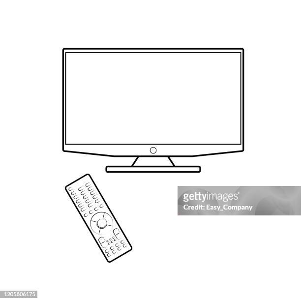 vector illustration of black and white television for children coloring isolated on white background. - clear channel stock illustrations