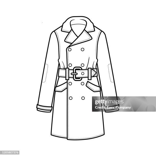 vector illustration of overcoat isolated on white background for kids coloring book. - trench coat stock illustrations