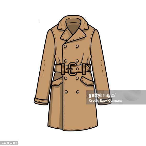 vector illustration of overcoat isolated on white background. - trench coat stock illustrations