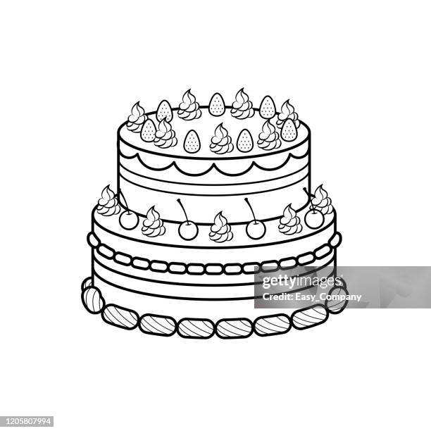 vektor-illustration von kuchen isoliert auf weißem hintergrund für kinder färbung aktivität arbeitsblatt / arbeitsmappe. - üppige torte stock-grafiken, -clipart, -cartoons und -symbole