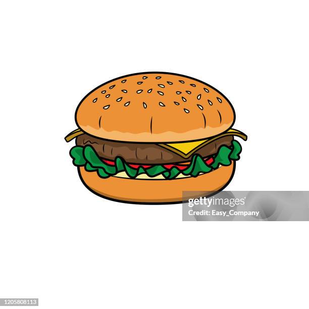 vector illustration of hamburger isolated on white background for kids coloring activity worksheet/workbook. - thai beef salad stock illustrations