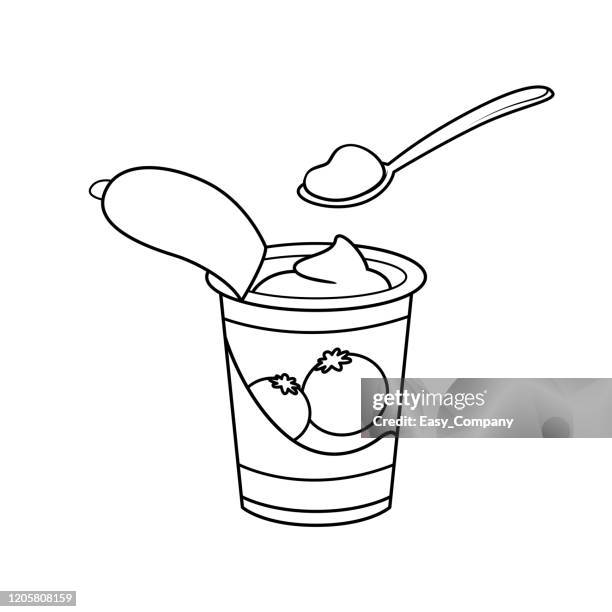 vektor-illustration von joghurt isoliert auf weißem hintergrund für kinder färbung aktivität arbeitsblatt / arbeitsmappe. - joghurtbecher stock-grafiken, -clipart, -cartoons und -symbole