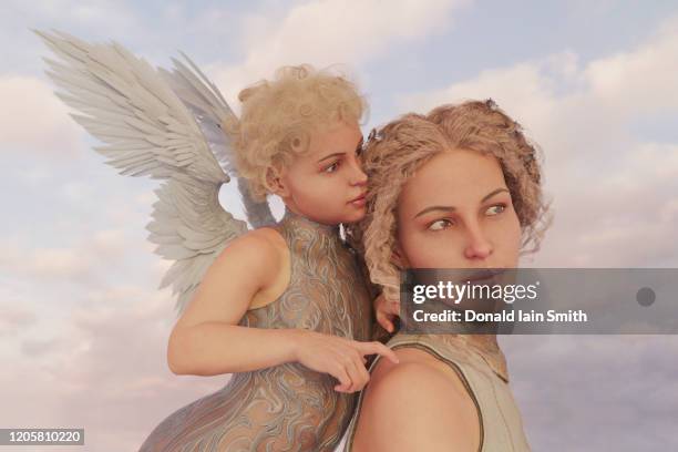 mother with angel girl - heaven angels stock pictures, royalty-free photos & images