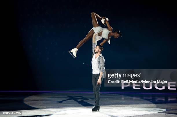 Vanessa James and Morgan Cipres, French figure skaters performs during the Art On Ice 2020 at Vaudoise Arena on February 11, 2020 in Lausanne,...