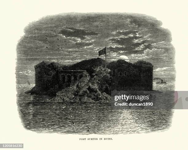 Fort Sumter In Ruins 19th Century High-Res Vector Graphic