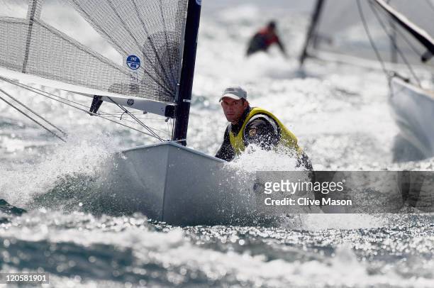 Ben Ainslie of Great Britain in action during day six of the Weymouth and Portland International Regatta at the Weymouth and Portland National...