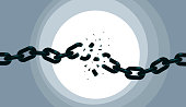 Breaking chain freedom and liberty concept vector illustration in poster style, liberation, weak link concept.