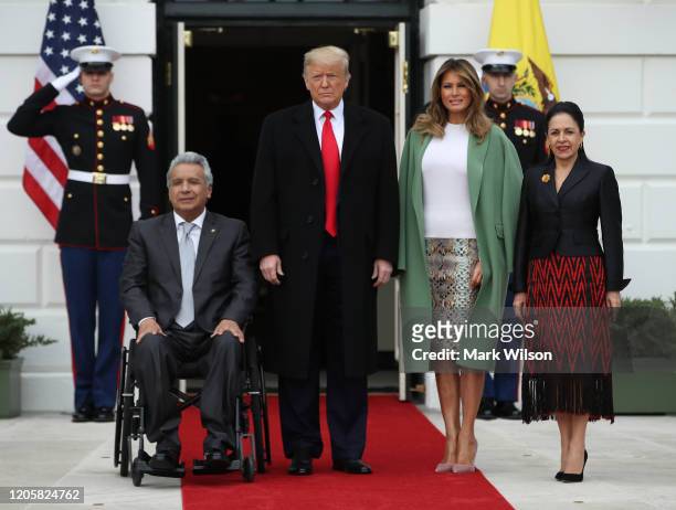 President Donald Trump and first lady Melania Trump greet President of the Republic of Ecuador Lenín Moreno, and Mrs. Rocio Gonzales De Moreno at the...