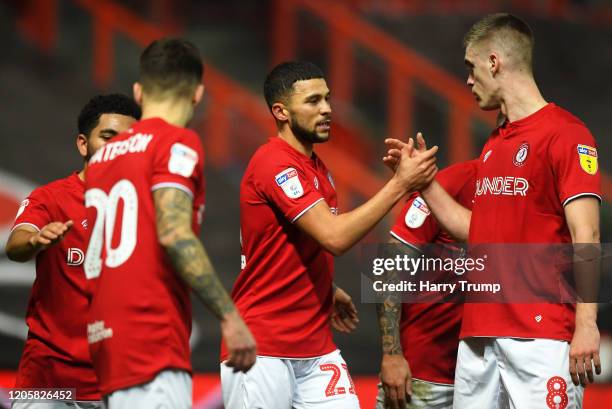 Nahki Wells of Bristol City celebrates after scoring his sides first goal with Markus Henriksen of Bristol City during the Sky Bet Championship match...