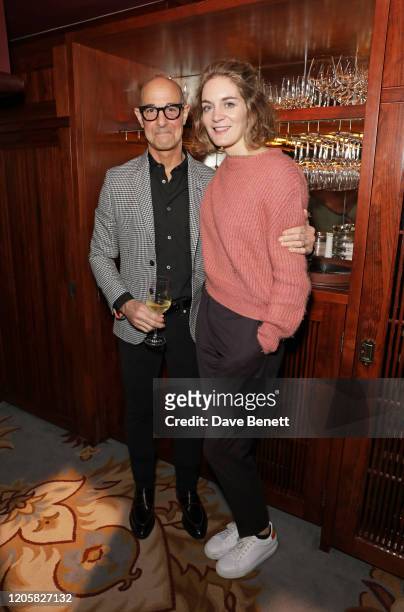 Stanley Tucci and Felicity Blunt attend Gymkhana VIP dinner in Mayfair on February 12, 2020 in London, England.