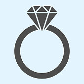 Engagement ring solid icon. Romantic proposal jewelry item with diamond. Wedding asset vector design concept, glyph style pictogram on white background, use for web and app. Eps 10.
