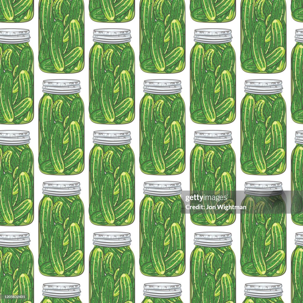 Mason Jar Seamless Pattern Of Dill Pickles