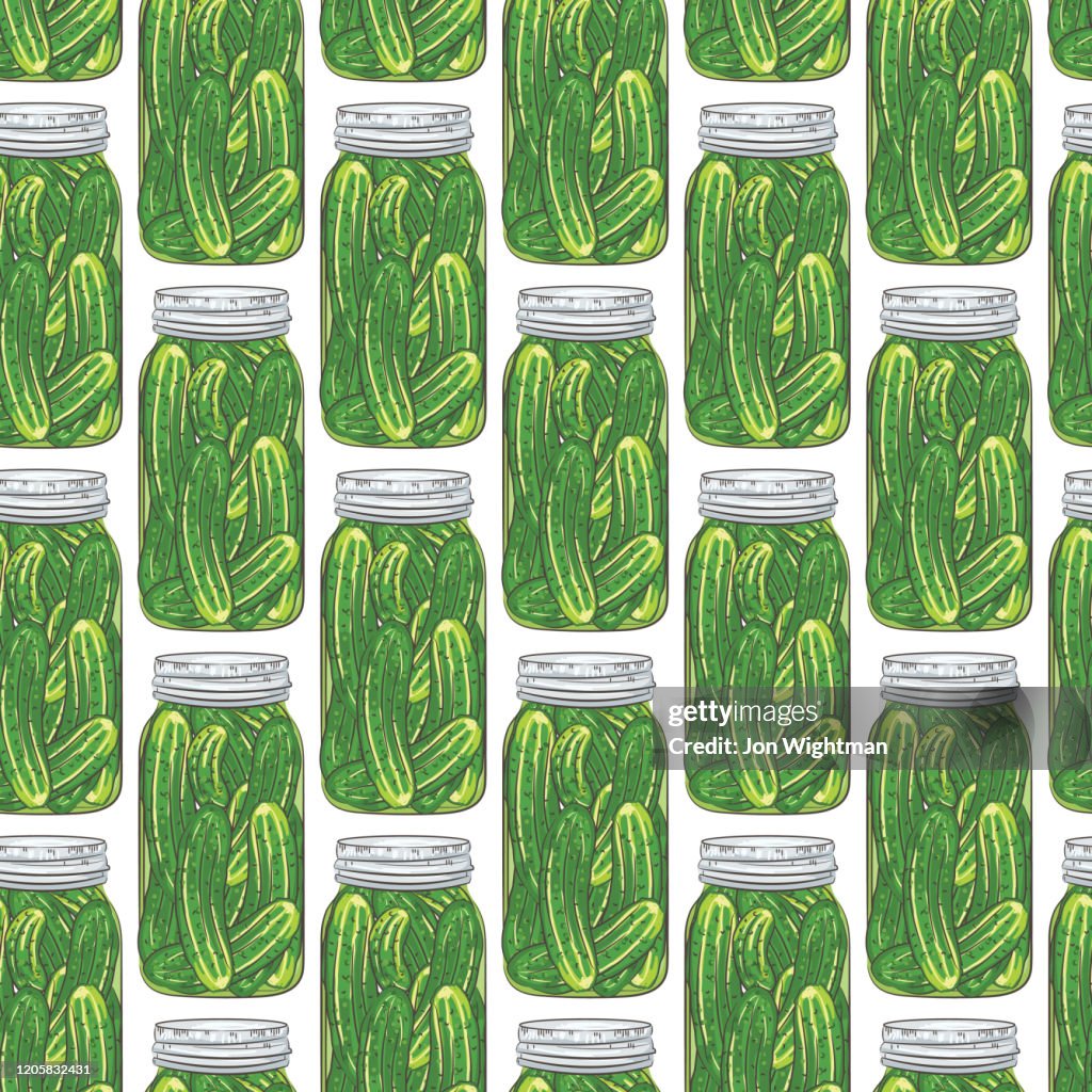 Mason Jar Seamless Pattern Of Dill Pickles