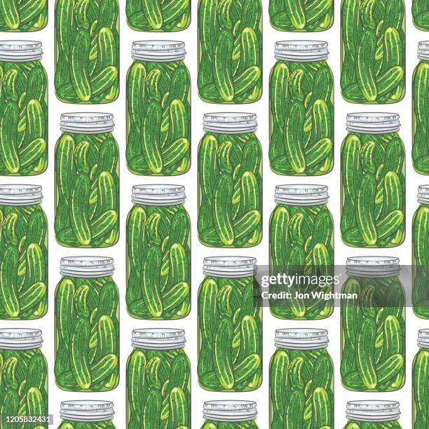 mason jar seamless pattern of dill pickles - dill pickle stock illustrations